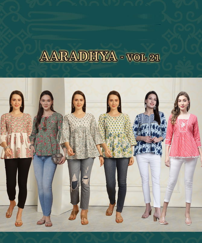 Aaradhya Vol 21 By Trendy Printed Cambric Cotton Tops Wholesale Shop In Surat
